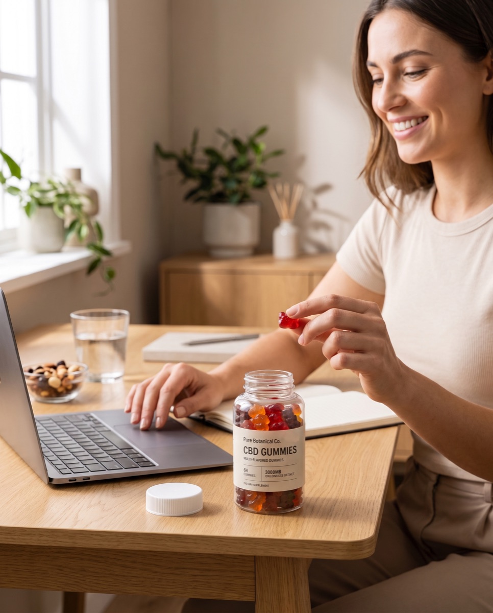 Pure Botanical Co CBD Gummies in hand, lifestyle