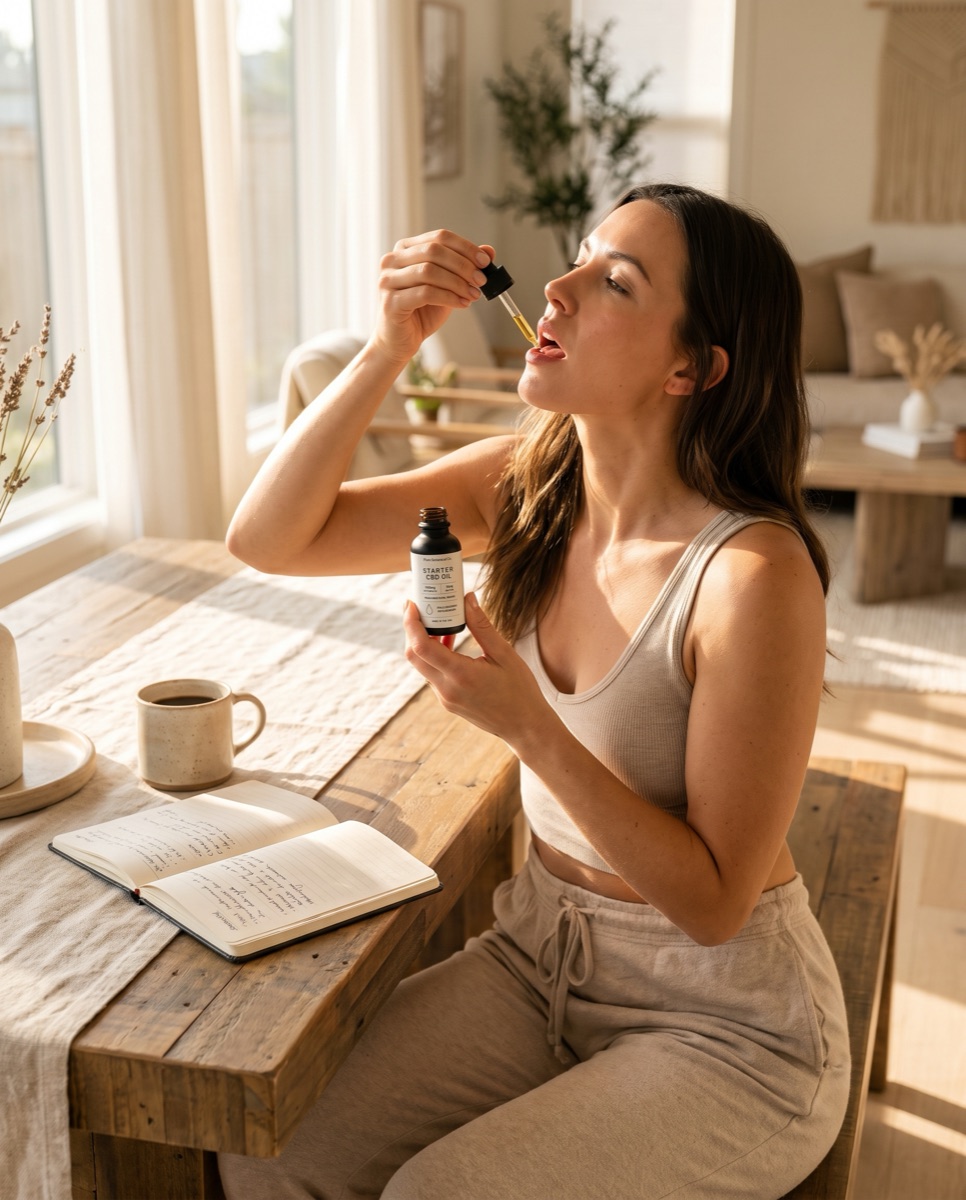 Pure Botanical Co Starter CBD Oil in use, lifestyle setting